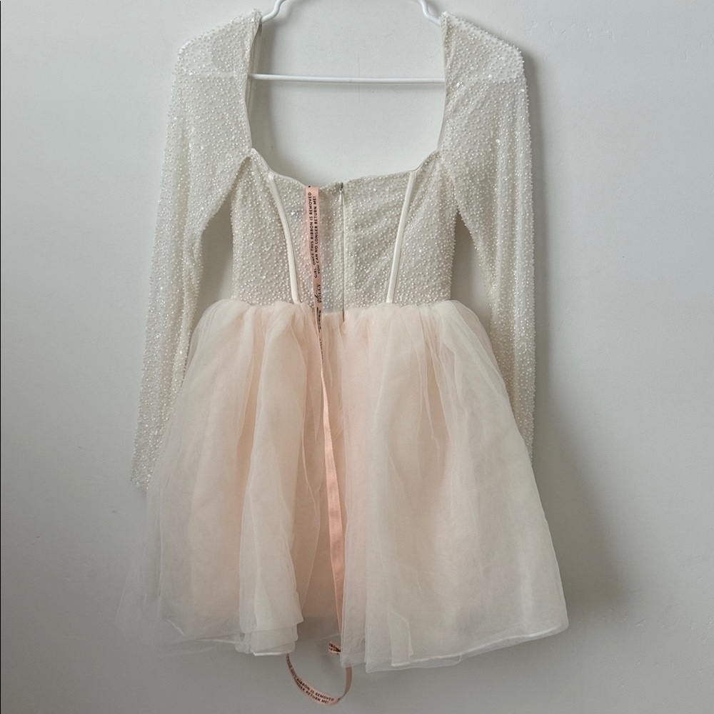Oh Polly Calliope Embellished Long Sleeve Tulle Skirt Mini Dress in Ivory Size:2 - Picture 6 of 6